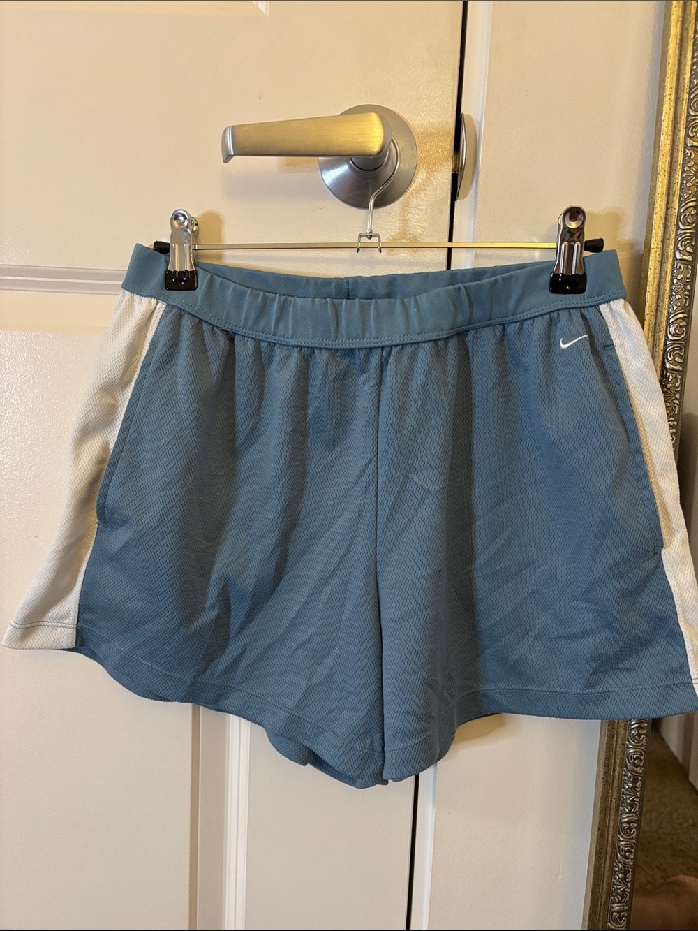 Nike Women's Steel Blue Athletic Shorts with White Side Panels